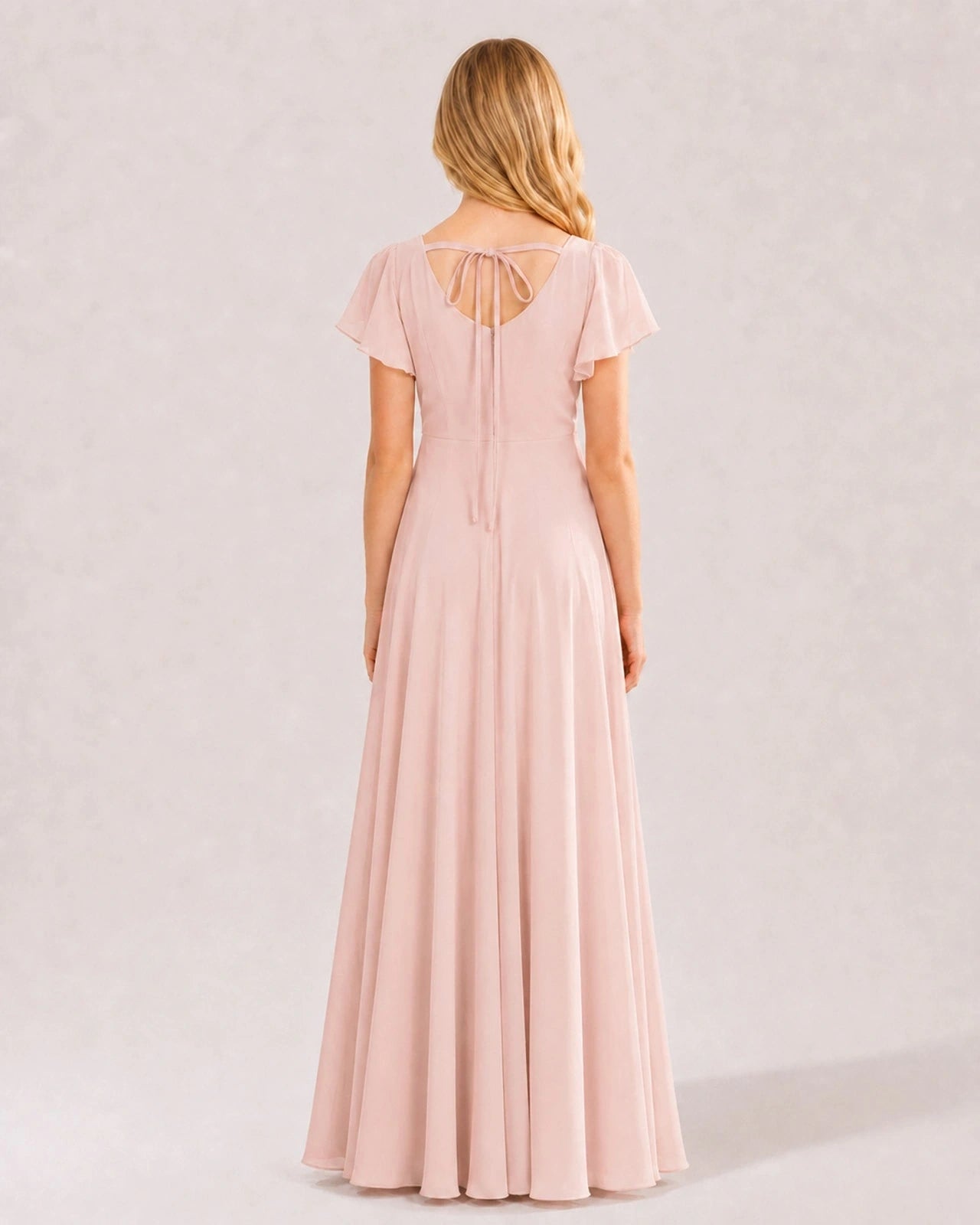 Blush Pink Chiffon A-line Junior Bridesmaid Dress Back View