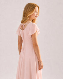 Dideyttawl Chiffon Junior Bridesmaid Dress with Flutter Sleeves
