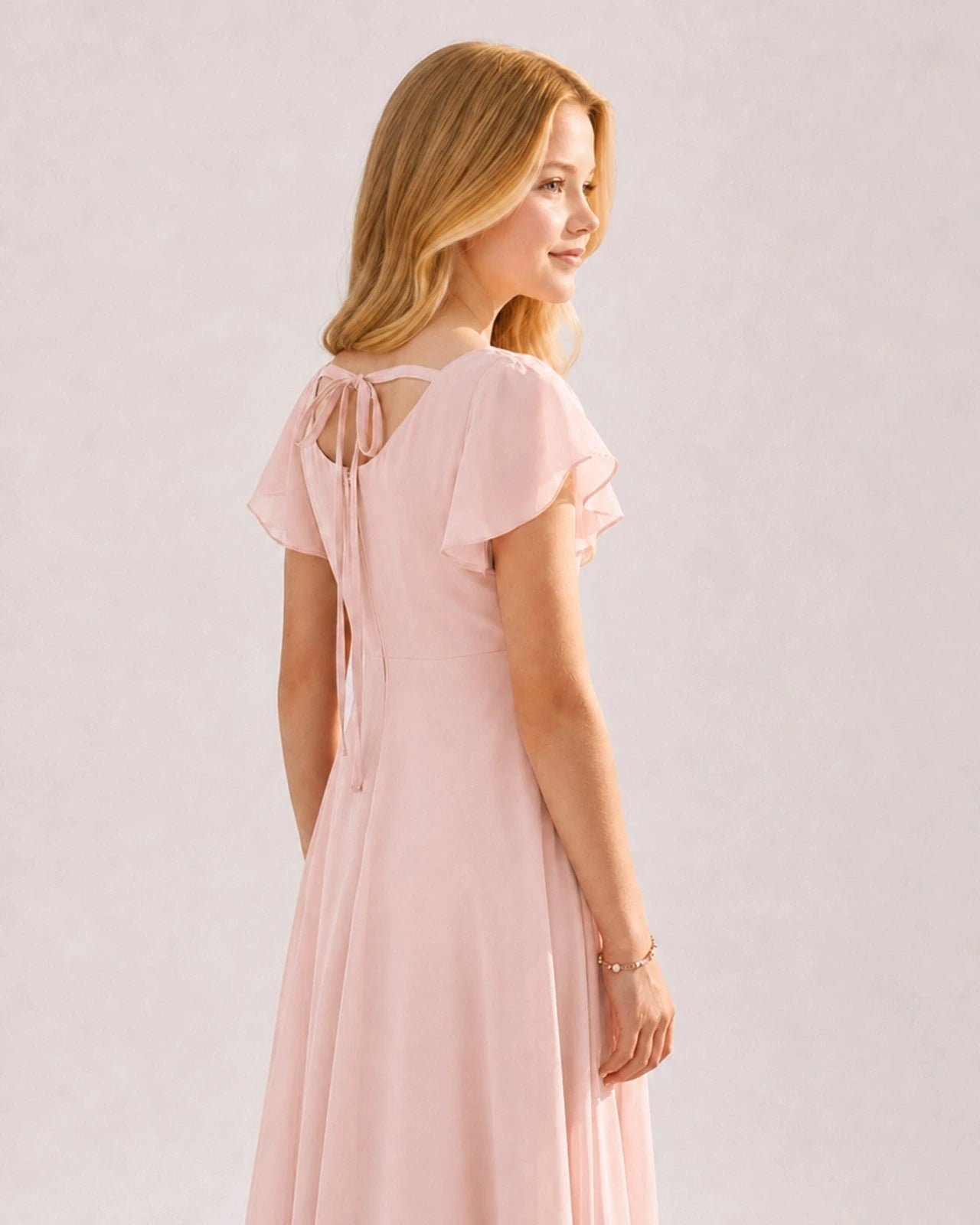 Dideyttawl Chiffon Junior Bridesmaid Dress with Flutter Sleeves