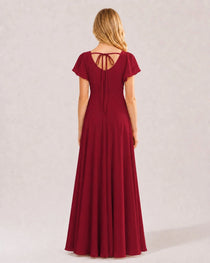Dideyttawl Chiffon Junior Bridesmaid Dress with Flutter Sleeves