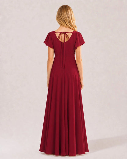 Burgundy Chiffon A-line Junior Bridesmaid Dress Back View