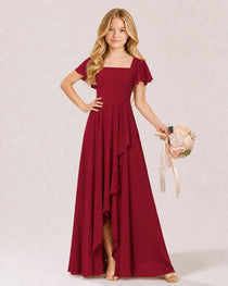 Dideyttawl Chiffon Junior Bridesmaid Dress with Flutter Sleeves
