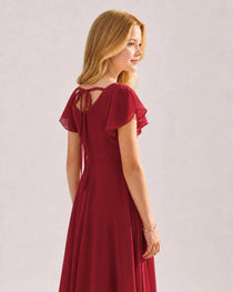Dideyttawl Chiffon Junior Bridesmaid Dress with Flutter Sleeves