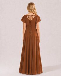 Dideyttawl Chiffon Junior Bridesmaid Dress with Flutter Sleeves