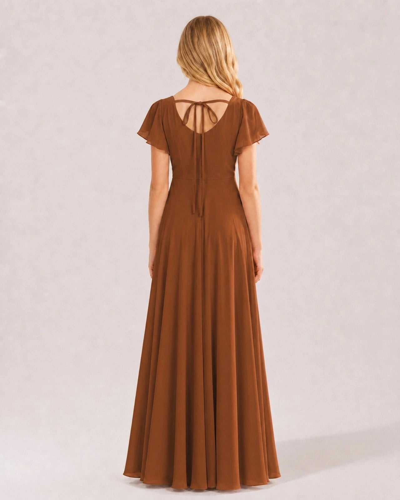 Dideyttawl Chiffon Junior Bridesmaid Dress with Flutter Sleeves