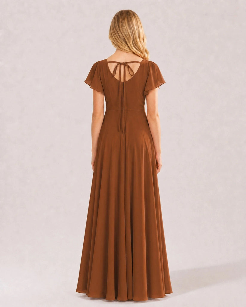 Burnt Orange Chiffon A-line Junior Bridesmaid Dress Back View