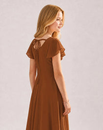 Dideyttawl Chiffon Junior Bridesmaid Dress with Flutter Sleeves