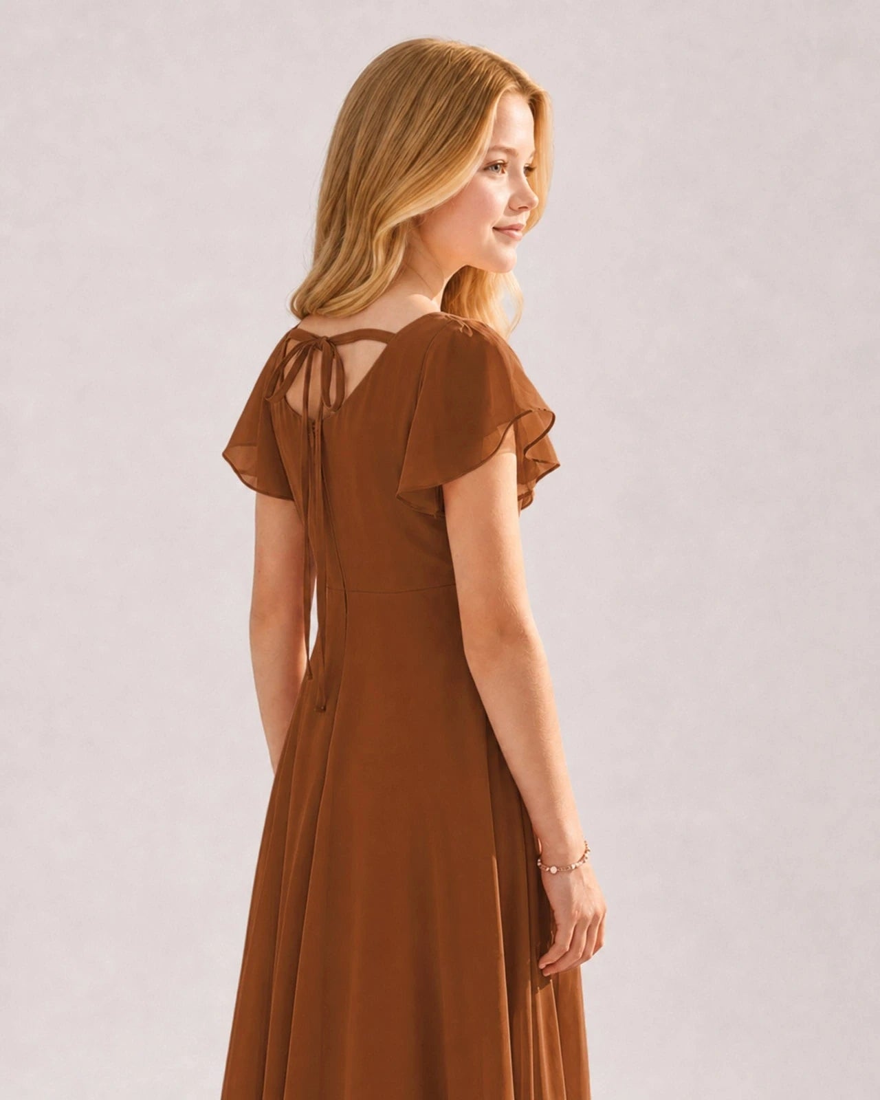 Dideyttawl Chiffon Junior Bridesmaid Dress with Flutter Sleeves