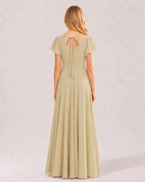 Dideyttawl Chiffon Junior Bridesmaid Dress with Flutter Sleeves