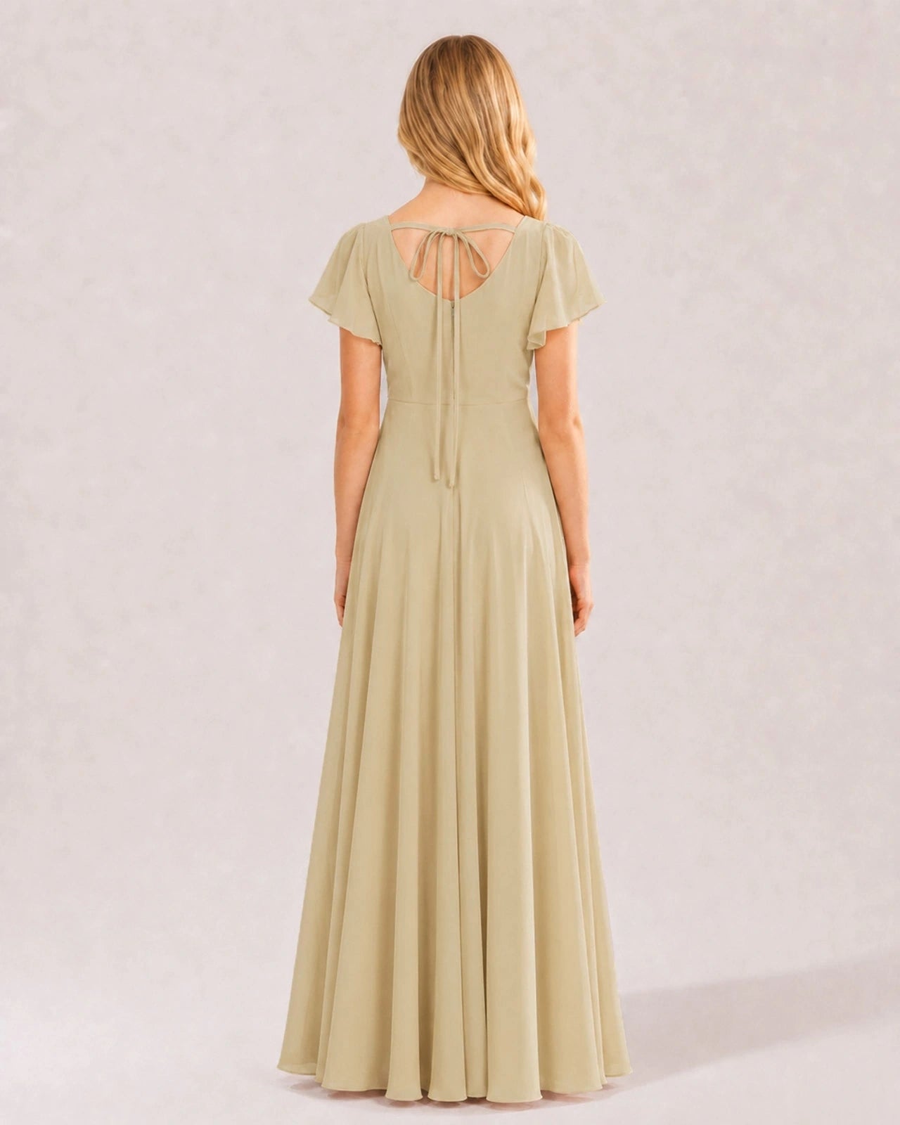 Dideyttawl Chiffon Junior Bridesmaid Dress with Flutter Sleeves