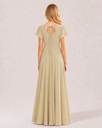 Champagne Chiffon A-line Junior Bridesmaid Dress Back View