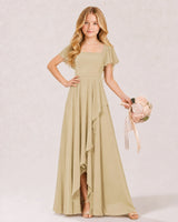 Champagne Chiffon A-line Junior Bridesmaid Dress Front View