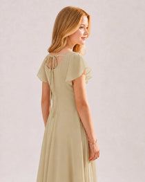 Dideyttawl Chiffon Junior Bridesmaid Dress with Flutter Sleeves