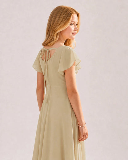 Champagne Chiffon A-line Junior Bridesmaid Dress Side View