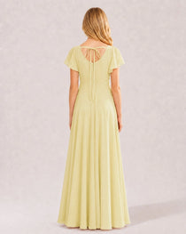 Dideyttawl Chiffon Junior Bridesmaid Dress with Flutter Sleeves