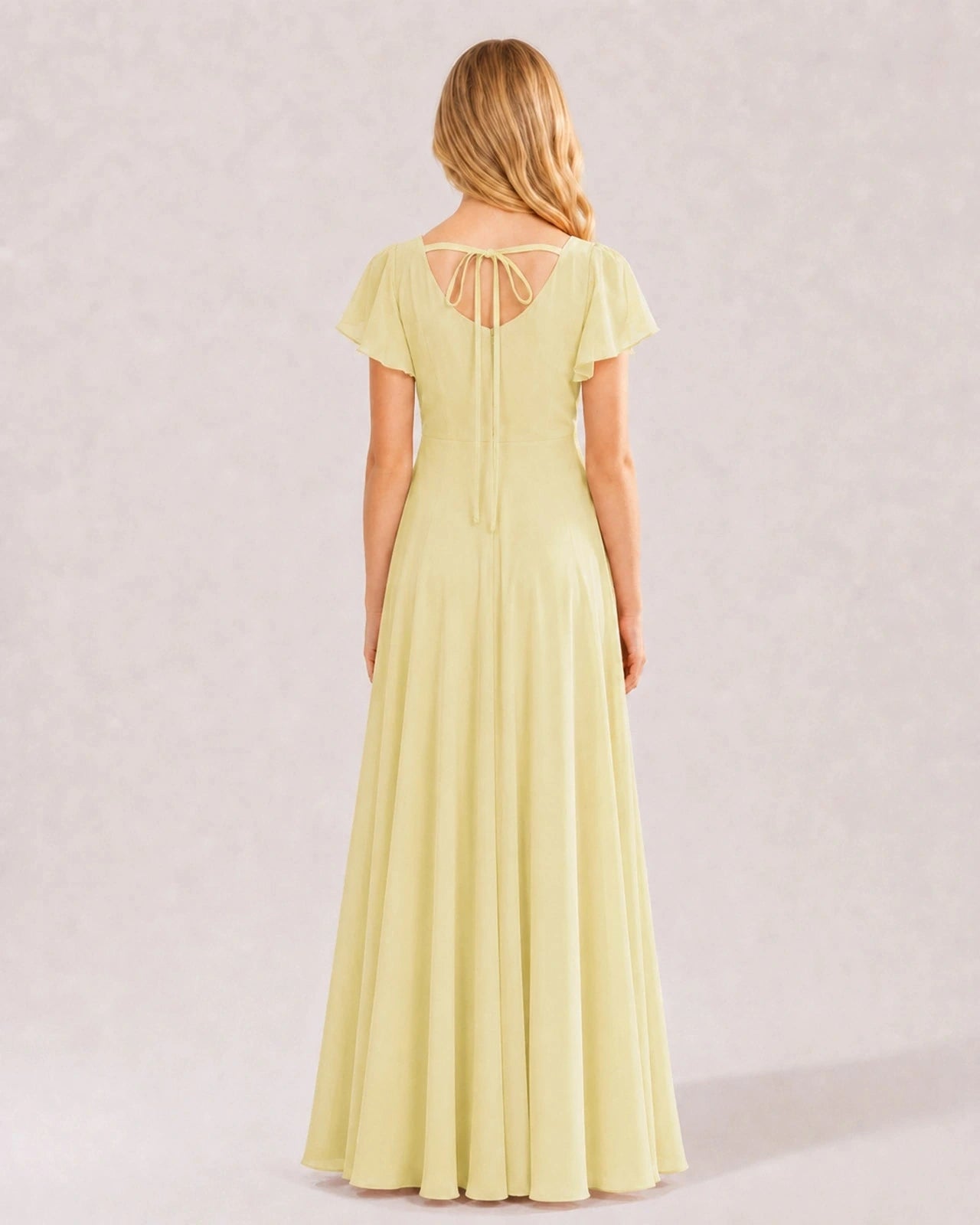 Dideyttawl Chiffon Junior Bridesmaid Dress with Flutter Sleeves