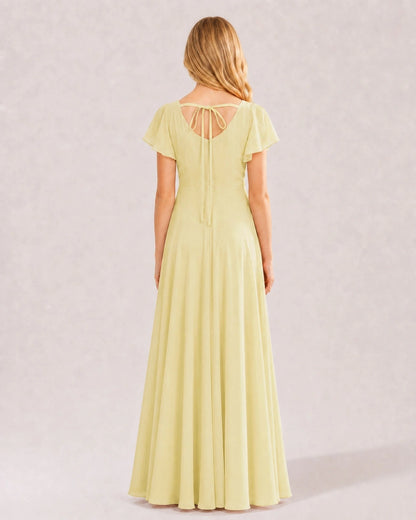 Daffodil Chiffon A-line Junior Bridesmaid Dress Back View
