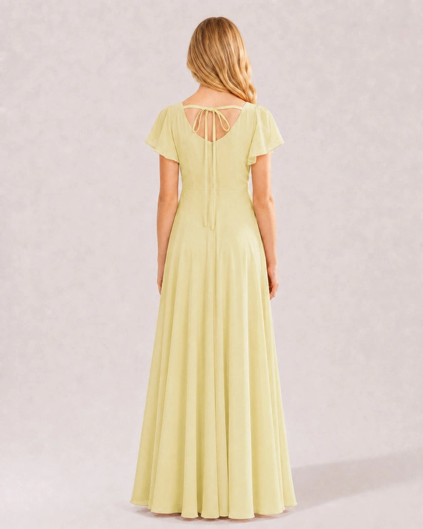 Daffodil Chiffon A-line Junior Bridesmaid Dress Back View