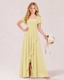 Dideyttawl Chiffon Junior Bridesmaid Dress with Flutter Sleeves