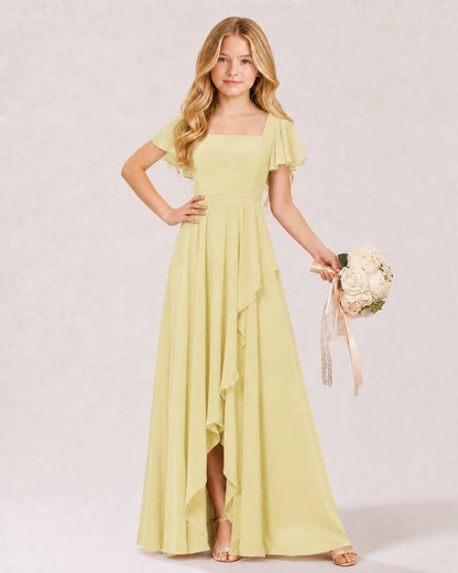 Daffodil Chiffon A-line Junior Bridesmaid Dress Front View