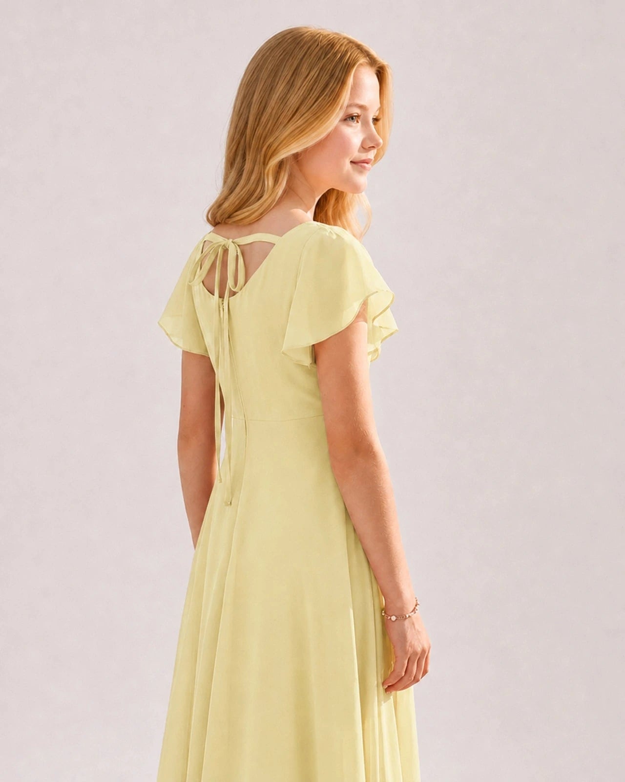 Daffodil Chiffon A-line Junior Bridesmaid Dress Side View