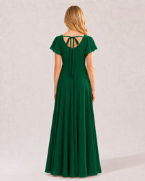 Dideyttawl Chiffon Junior Bridesmaid Dress with Flutter Sleeves