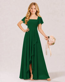Dideyttawl Chiffon Junior Bridesmaid Dress with Flutter Sleeves