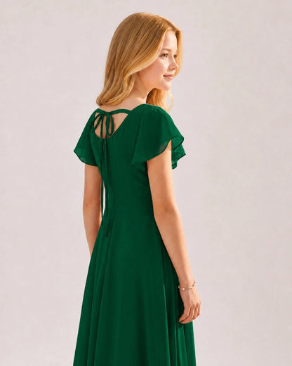 Dark Green Chiffon A-line Junior Bridesmaid Dress Side View