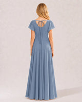 Dusty Blue Chiffon A-line Junior Bridesmaid Dress Back View