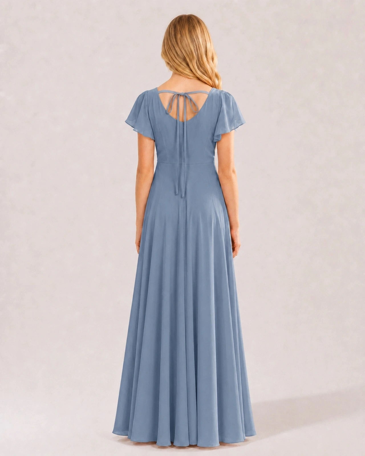 Dusty Blue Chiffon A-line Junior Bridesmaid Dress Back View