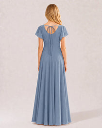 Dideyttawl Chiffon Junior Bridesmaid Dress with Flutter Sleeves