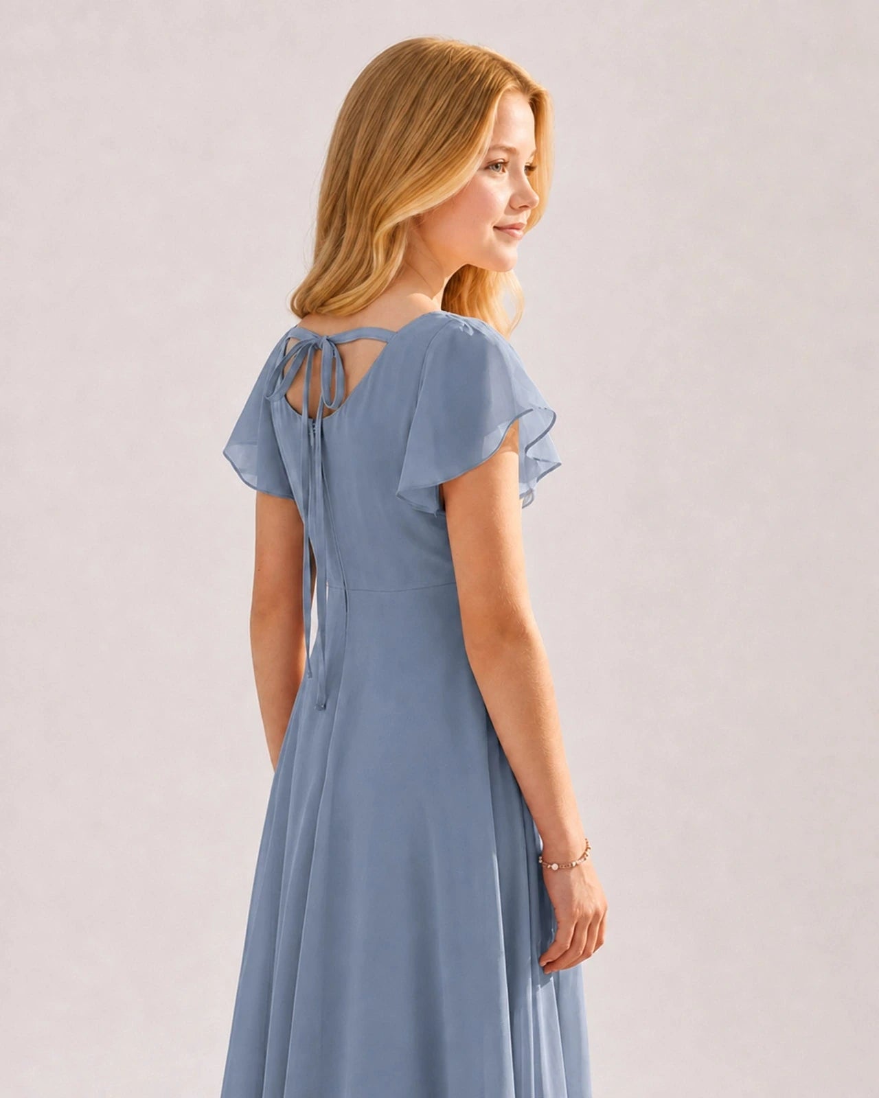 Dideyttawl Chiffon Junior Bridesmaid Dress with Flutter Sleeves