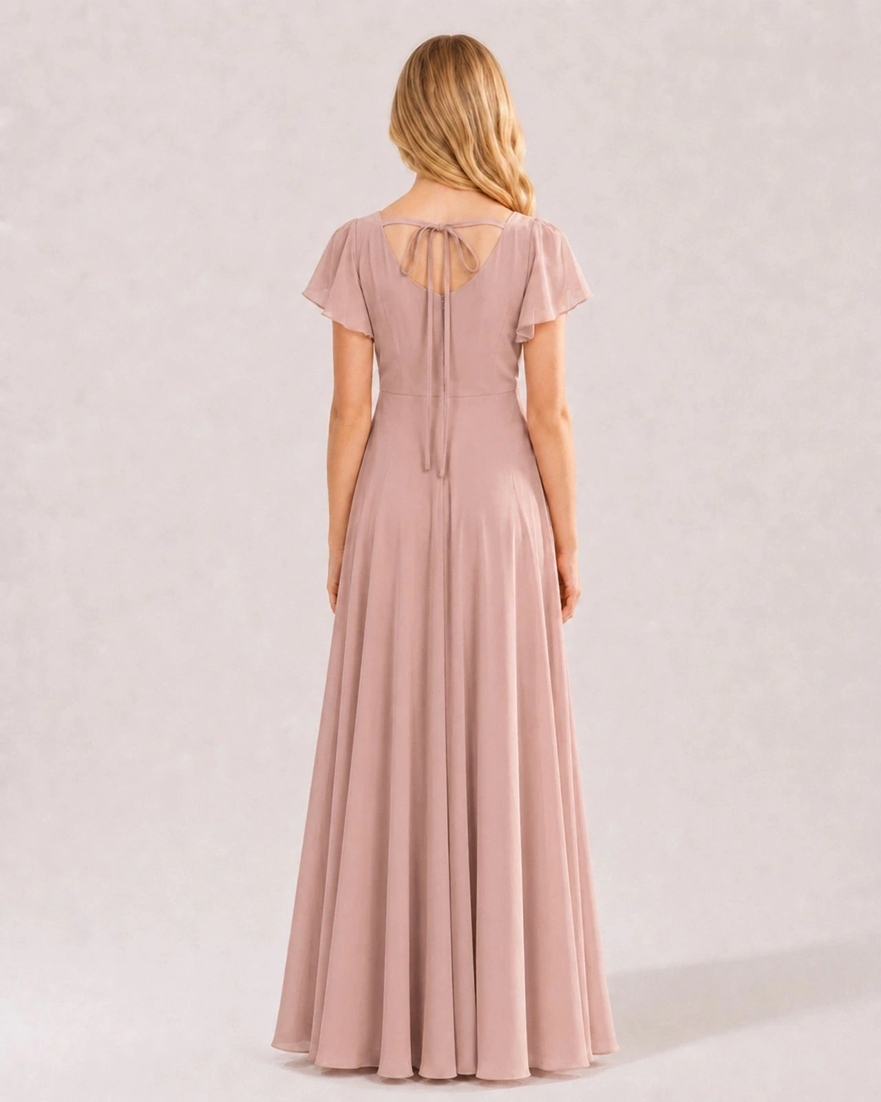 Dideyttawl Chiffon Junior Bridesmaid Dress with Flutter Sleeves