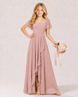 Dusty Rose Chiffon A-line Junior Bridesmaid Dress Front View