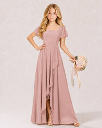 Dideyttawl Chiffon Junior Bridesmaid Dress with Flutter Sleeves