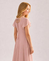Dusty Rose Chiffon A-line Junior Bridesmaid Dress Side View