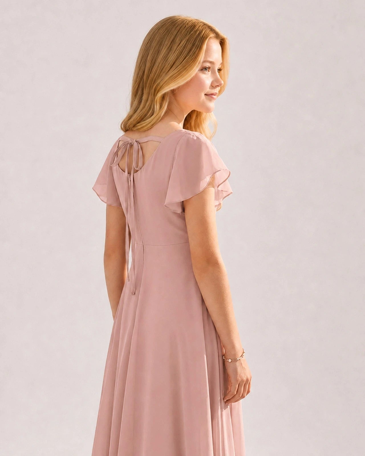 Dideyttawl Chiffon Junior Bridesmaid Dress with Flutter Sleeves