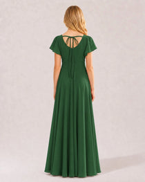 Dideyttawl Chiffon Junior Bridesmaid Dress with Flutter Sleeves