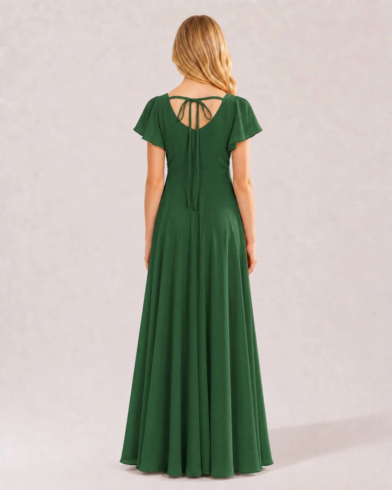 Dideyttawl Chiffon Junior Bridesmaid Dress with Flutter Sleeves