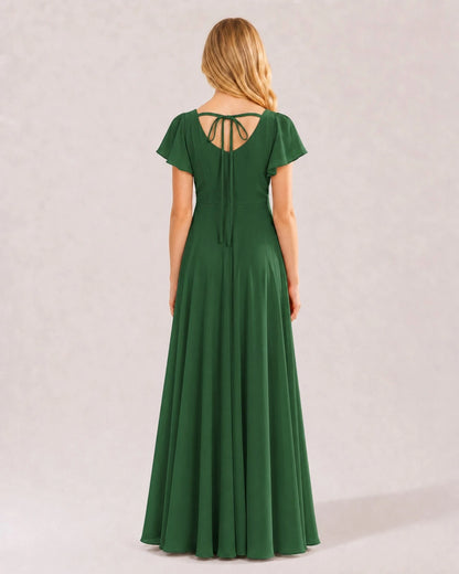 Emerald Green Chiffon A-line Junior Bridesmaid Dress Back View