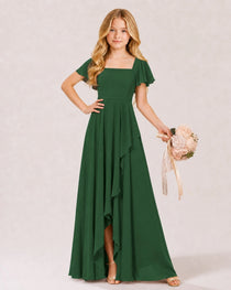 Dideyttawl Chiffon Junior Bridesmaid Dress with Flutter Sleeves