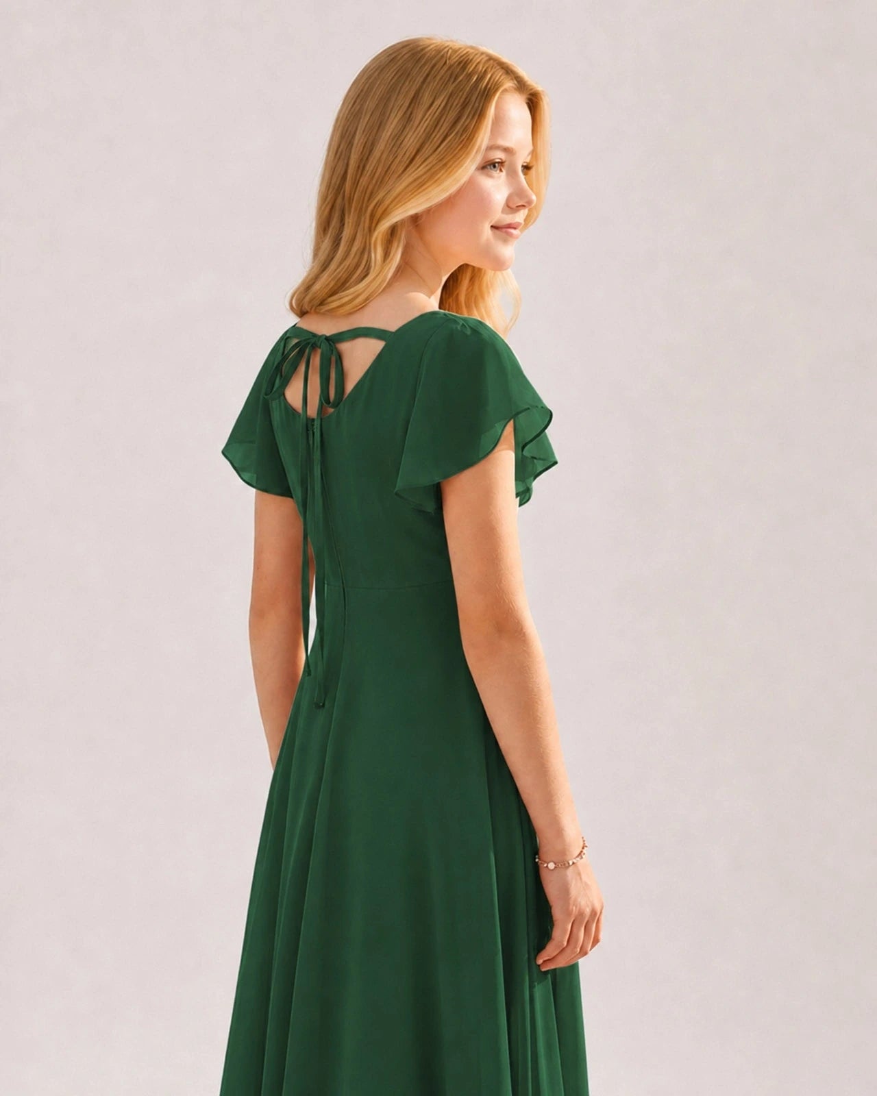 Dideyttawl Chiffon Junior Bridesmaid Dress with Flutter Sleeves