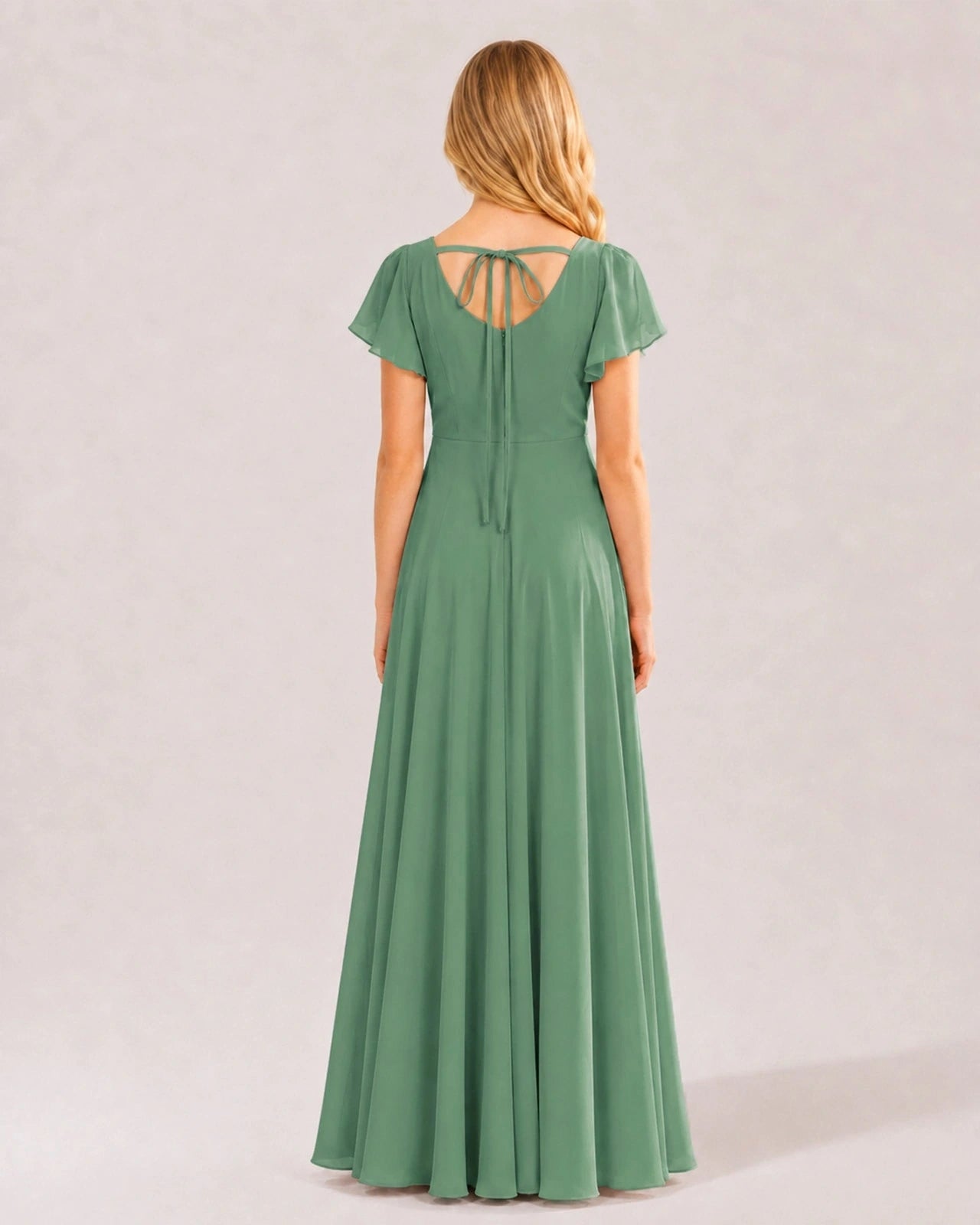 Dideyttawl Chiffon Junior Bridesmaid Dress with Flutter Sleeves