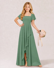 Dideyttawl Chiffon Junior Bridesmaid Dress with Flutter Sleeves