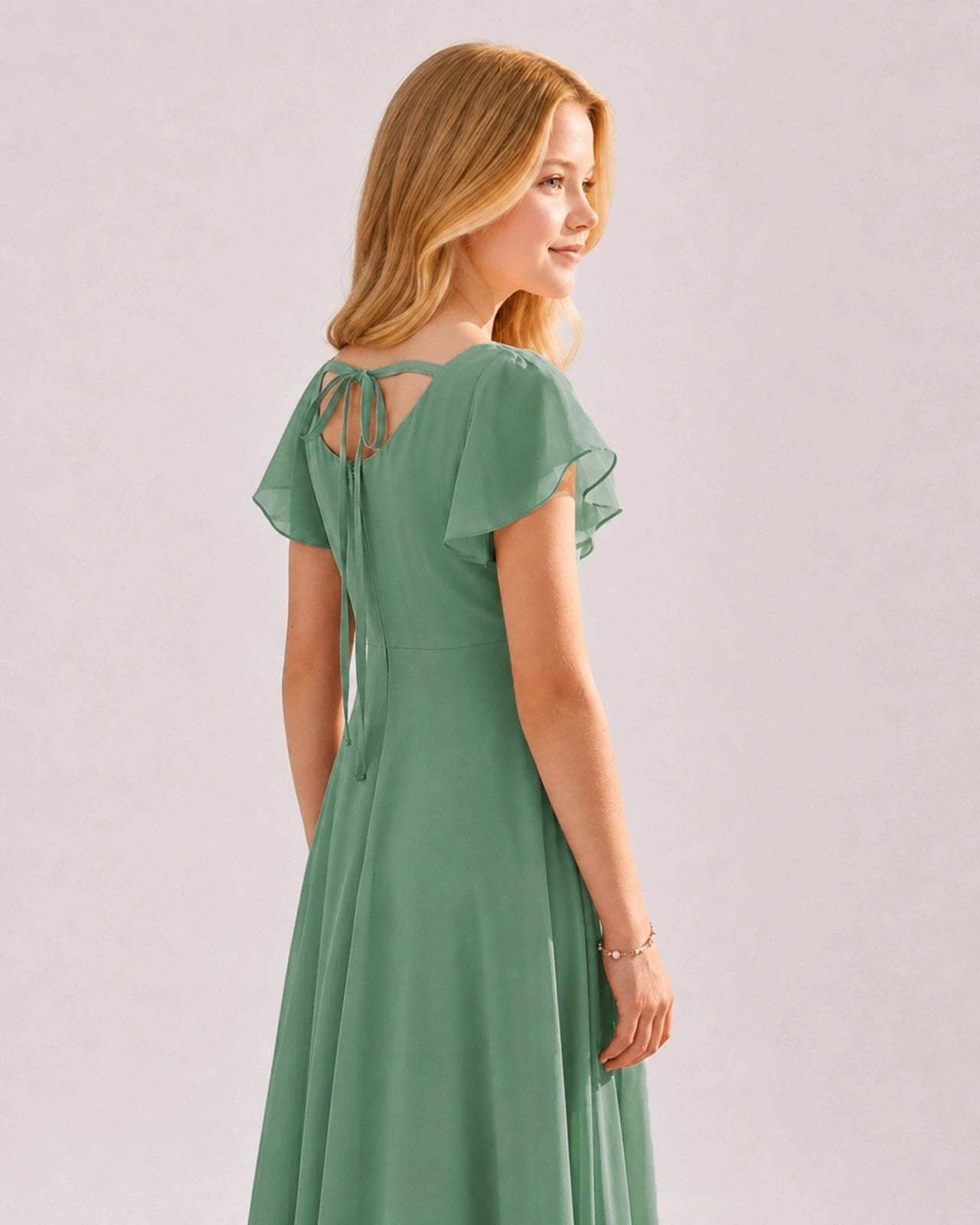 Eucalyptus Chiffon A-line Junior Bridesmaid Dress Side View