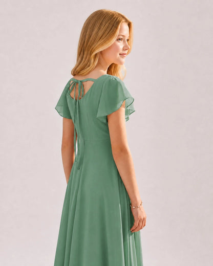Eucalyptus Chiffon A-line Junior Bridesmaid Dress Side View