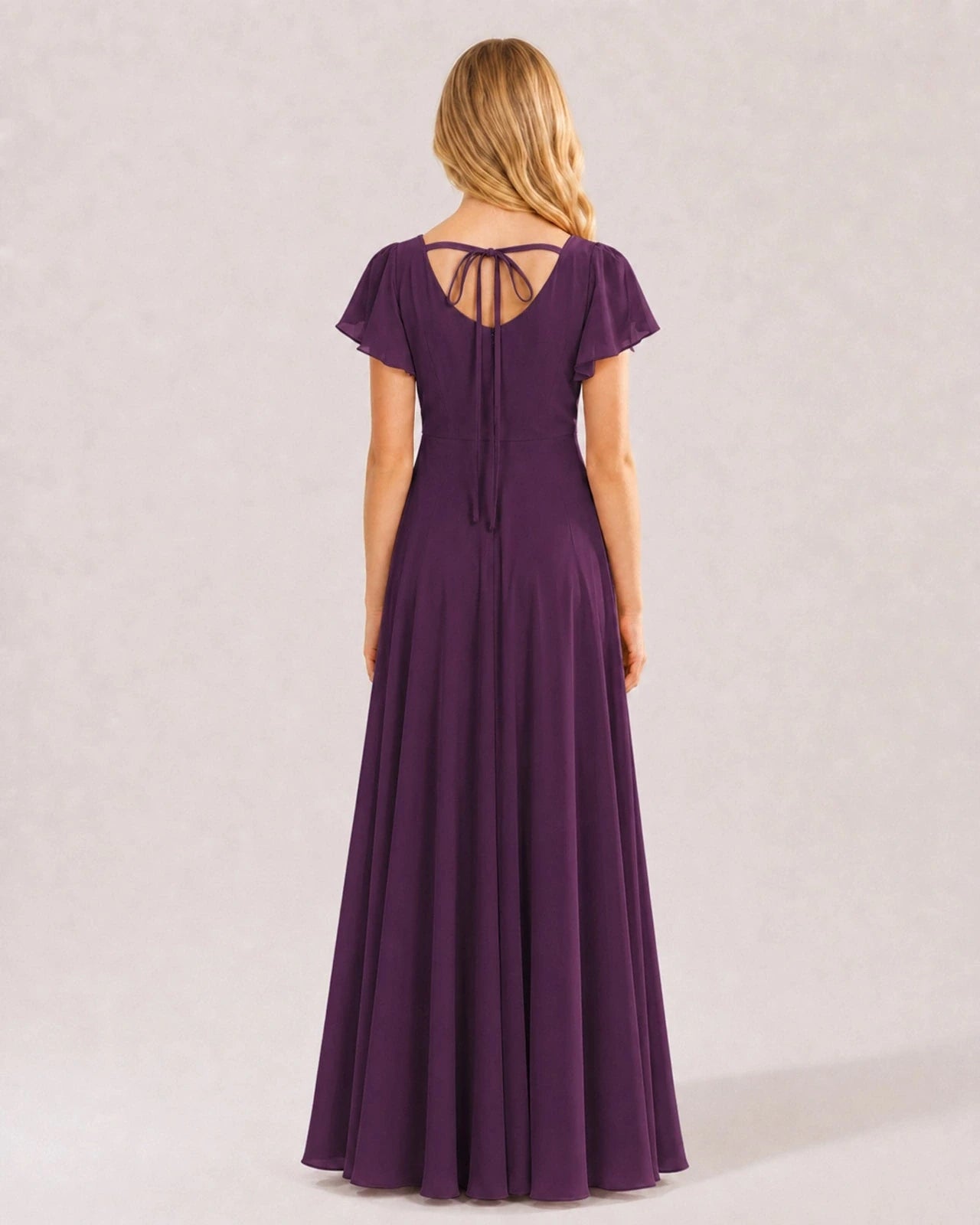 Dideyttawl Chiffon Junior Bridesmaid Dress with Flutter Sleeves