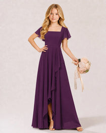 Dideyttawl Chiffon Junior Bridesmaid Dress with Flutter Sleeves