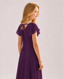 Dideyttawl Chiffon Junior Bridesmaid Dress with Flutter Sleeves