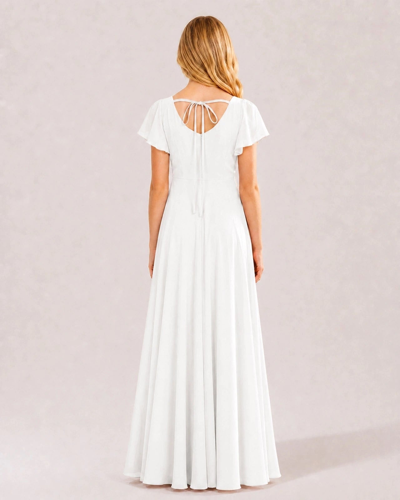 Ivory Chiffon A-line Junior Bridesmaid Dress Back View